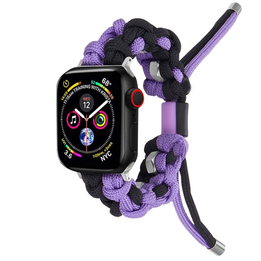 For Apple Watch Series 3 42mm Screw Nut Dual-Color Braided Paracord Watch Band(Black Purple) by bashfashion