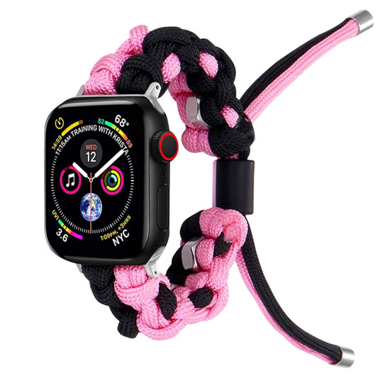 For Apple Watch 42mm Screw Nut Dual-Color Braided Paracord Watch Band(Black Pink) by bashfashion