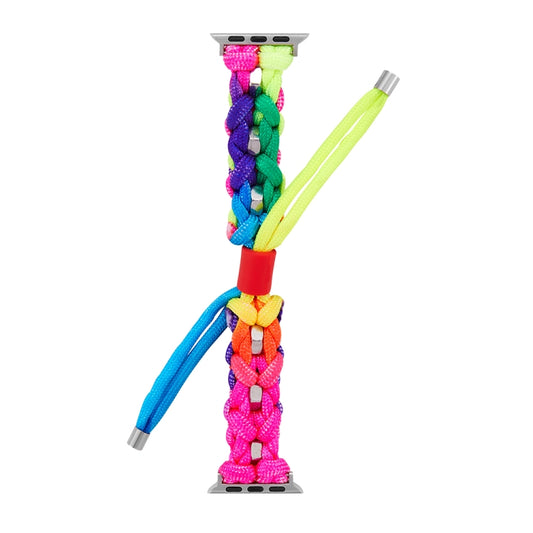 For Apple Watch 42mm Screw Nut Dual-Color Braided Paracord Watch Band(Rainbow) by bashfashion