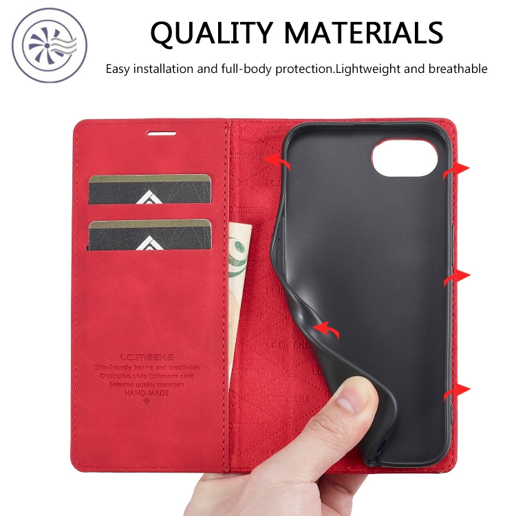For iPhone 16e LC.IMEEKE Strong Magnetism Microfiber Leather Phone Case(Red) by LC.IMEEKE