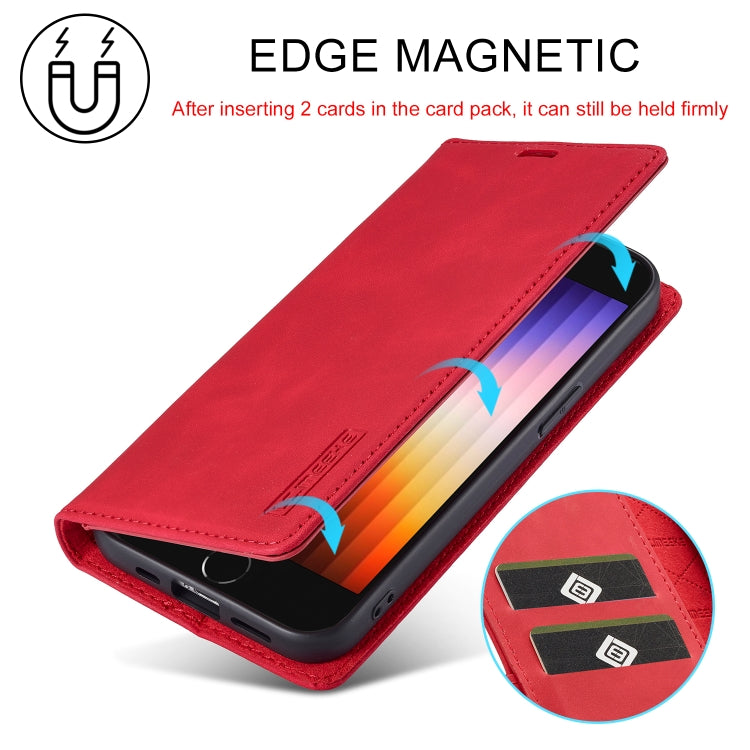 For iPhone 16e LC.IMEEKE Strong Magnetism Microfiber Leather Phone Case(Red) by LC.IMEEKE