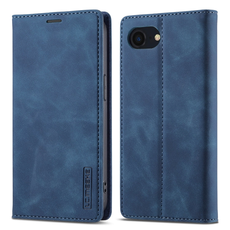 For iPhone 16e LC.IMEEKE Strong Magnetism Microfiber Leather Phone Case(Blue) by LC.IMEEKE