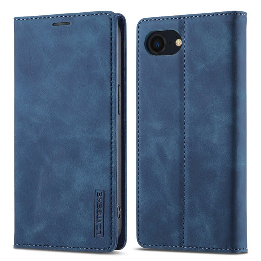 For iPhone 16e LC.IMEEKE Strong Magnetism Microfiber Leather Phone Case(Blue) by LC.IMEEKE