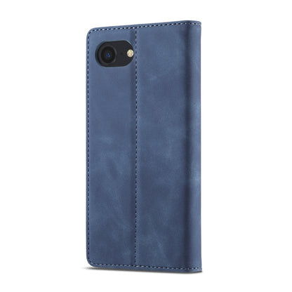 For iPhone 16e LC.IMEEKE Strong Magnetism Microfiber Leather Phone Case(Blue) by LC.IMEEKE