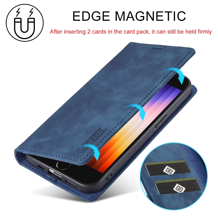 For iPhone 16e LC.IMEEKE Strong Magnetism Microfiber Leather Phone Case(Blue) by LC.IMEEKE