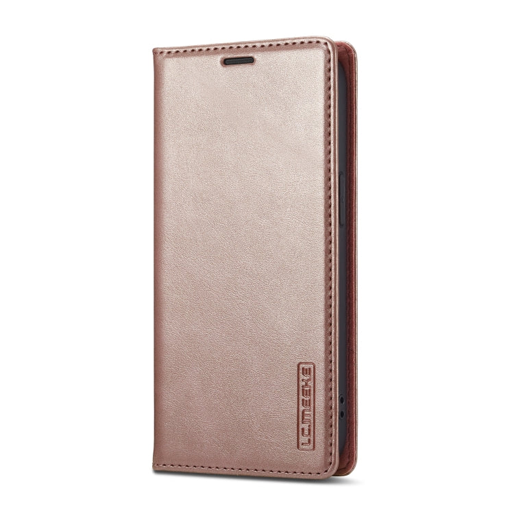 For iPhone 16e LC.IMEEKE Strong Magnetism Microfiber Leather Phone Case(Rose Gold) by LC.IMEEKE
