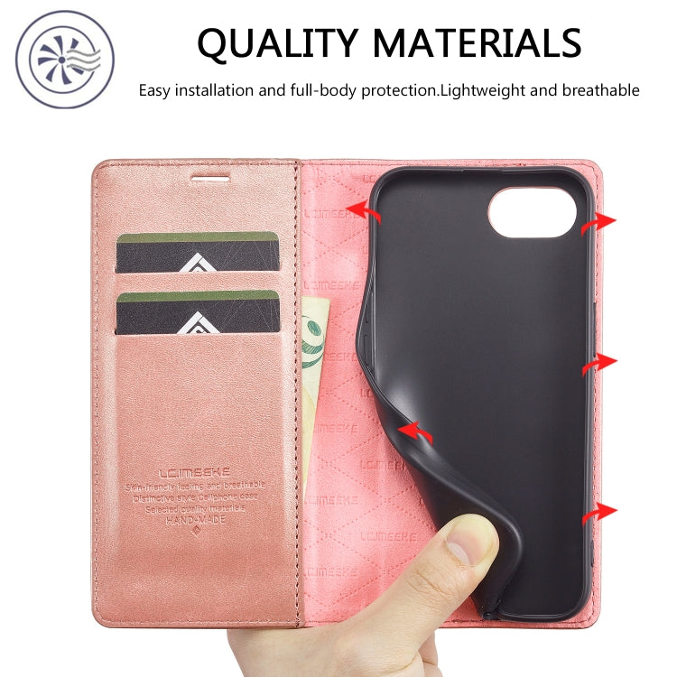For iPhone 16e LC.IMEEKE Strong Magnetism Microfiber Leather Phone Case(Rose Gold) by LC.IMEEKE