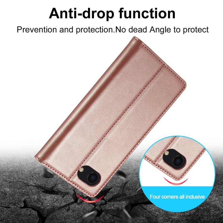 For iPhone 16e LC.IMEEKE Strong Magnetism Microfiber Leather Phone Case(Rose Gold) by LC.IMEEKE