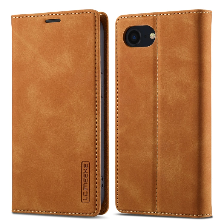 For iPhone 16e LC.IMEEKE Strong Magnetism Microfiber Leather Phone Case(Brown) by LC.IMEEKE