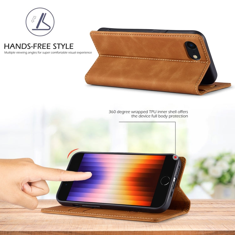 For iPhone 16e LC.IMEEKE Strong Magnetism Microfiber Leather Phone Case(Brown) by LC.IMEEKE