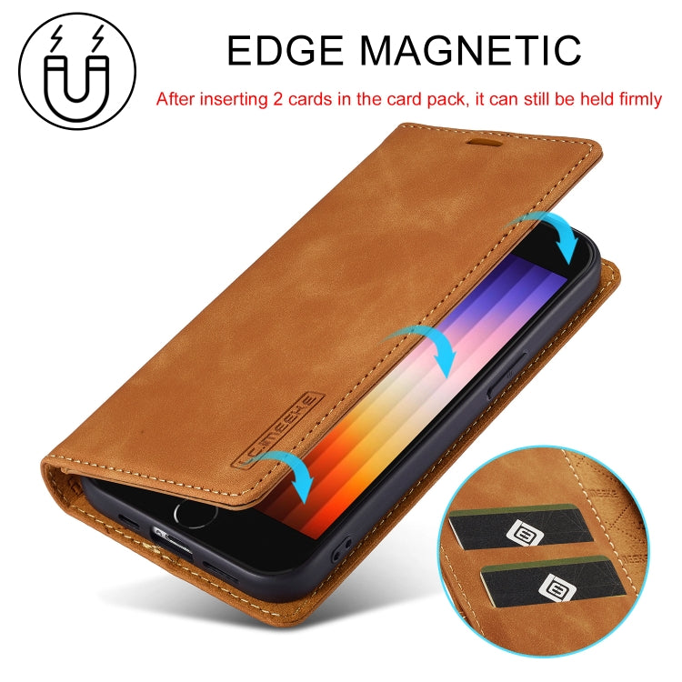 For iPhone 16e LC.IMEEKE Strong Magnetism Microfiber Leather Phone Case(Brown) by LC.IMEEKE
