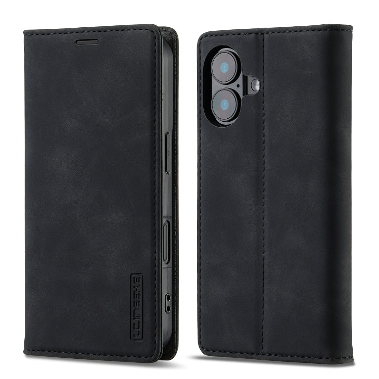 For iPhone 16 LC.IMEEKE Strong Magnetism Microfiber Leather Phone Case(Black) by LC.IMEEKE