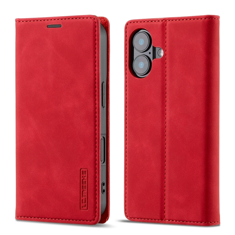 For iPhone 16 LC.IMEEKE Strong Magnetism Microfiber Leather Phone Case(Red) by LC.IMEEKE
