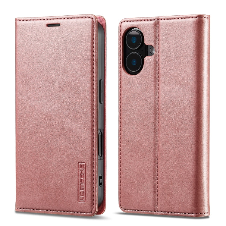 For iPhone 16 LC.IMEEKE Strong Magnetism Microfiber Leather Phone Case(Rose Gold) by LC.IMEEKE