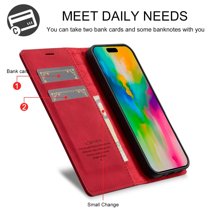 For iPhone 16 Plus LC.IMEEKE Strong Magnetism Microfiber Leather Phone Case(Red) by LC.IMEEKE