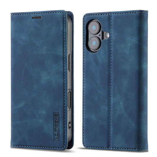 For iPhone 16 Plus LC.IMEEKE Strong Magnetism Microfiber Leather Phone Case(Blue) by LC.IMEEKE