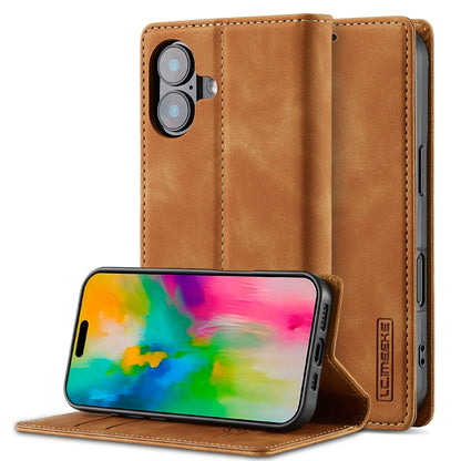 For iPhone 16 Plus LC.IMEEKE Strong Magnetism Microfiber Leather Phone Case(Brown) by LC.IMEEKE