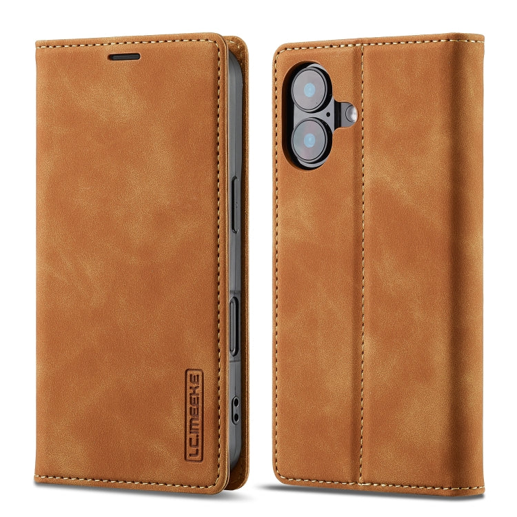 For iPhone 16 Plus LC.IMEEKE Strong Magnetism Microfiber Leather Phone Case(Brown) by LC.IMEEKE