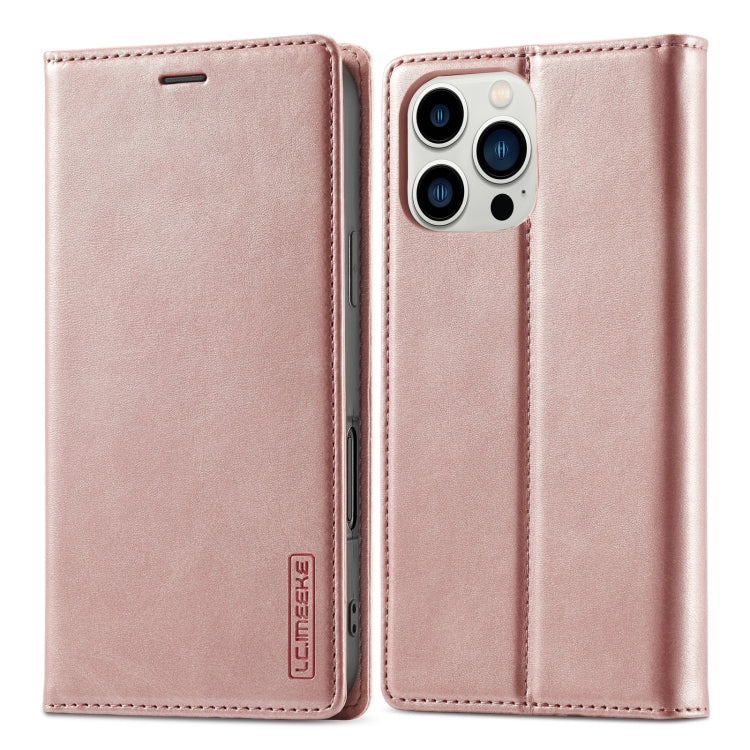 For iPhone 16 Pro LC.IMEEKE Strong Magnetism Microfiber Leather Phone Case(Rose Gold) by LC.IMEEKE