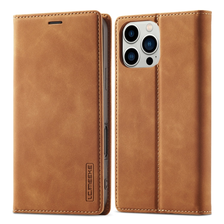 For iPhone 16 Pro LC.IMEEKE Strong Magnetism Microfiber Leather Phone Case(Brown) by LC.IMEEKE