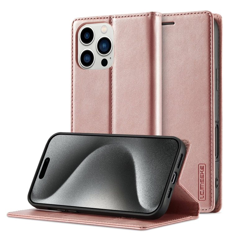 For iPhone 16 Pro Max LC.IMEEKE Strong Magnetism Microfiber Leather Phone Case(Rose Gold) by LC.IMEEKE