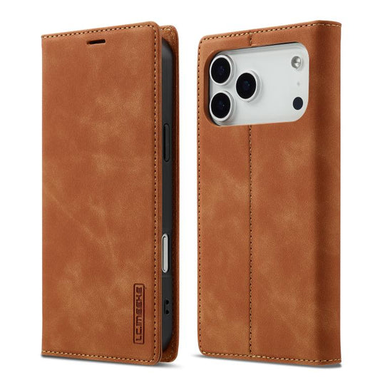 For iPhone 17 Pro LC.IMEEKE Strong Magnetism Microfiber Leather Phone Case(Brown) by LC.IMEEKE