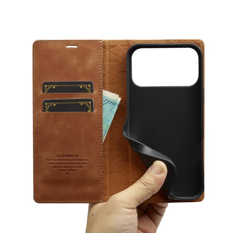For iPhone 17 Pro LC.IMEEKE Strong Magnetism Microfiber Leather Phone Case(Brown) by LC.IMEEKE