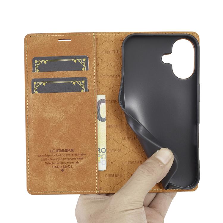 For iPhone 17 LC.IMEEKE Strong Magnetism Microfiber Leather Phone Case(Brown) by LC.IMEEKE