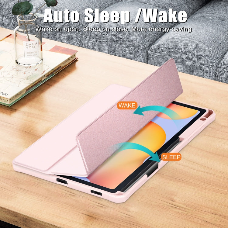 For Samsung Galaxy Tab S6 Lite Acrylic 3-Fold Solid Color Smart Leather Tablet Case(Pink) by bashfashion