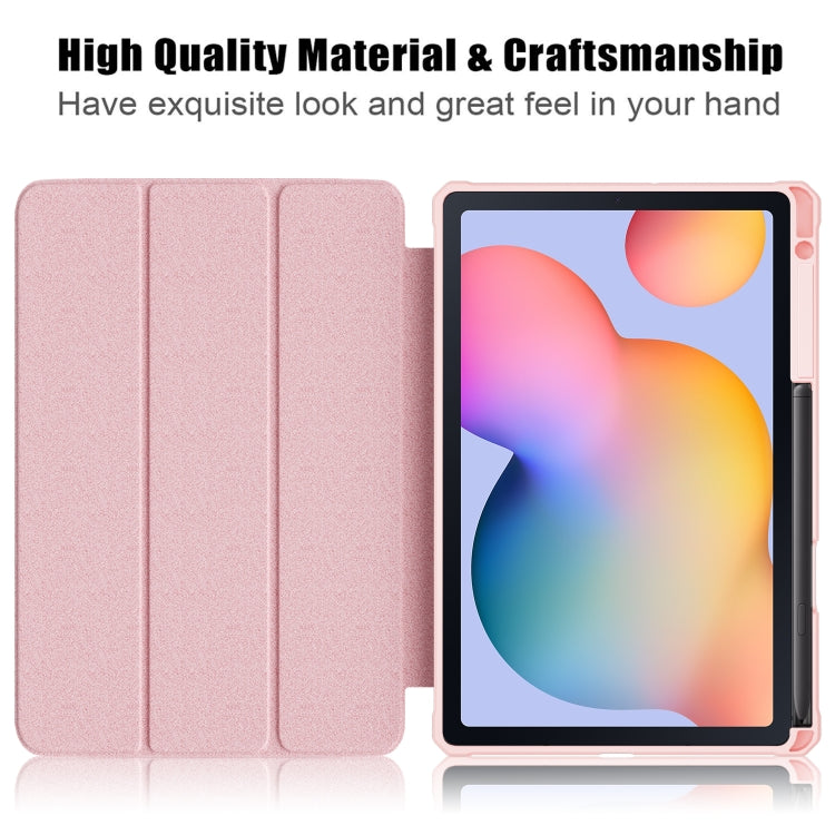 For Samsung Galaxy Tab S6 Lite Acrylic 3-Fold Solid Color Smart Leather Tablet Case(Pink) by bashfashion