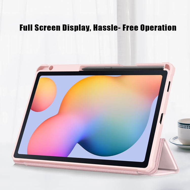 For Samsung Galaxy Tab S6 Lite Acrylic 3-Fold Solid Color Smart Leather Tablet Case(Pink) by bashfashion