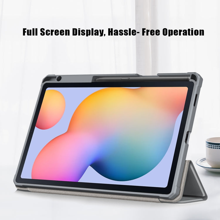 For Samsung Galaxy Tab S6 Lite Acrylic 3-Fold Solid Color Smart Leather Tablet Case(Grey) by bashfashion