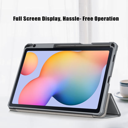 For Samsung Galaxy Tab S6 Lite Acrylic 3-Fold Solid Color Smart Leather Tablet Case(Grey) by bashfashion