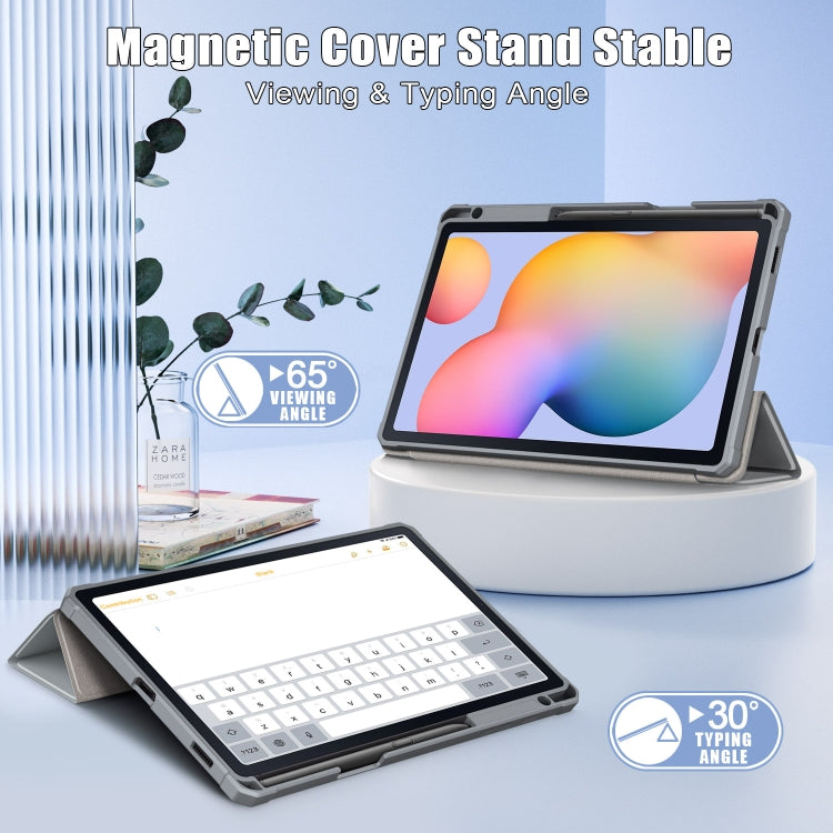 For Samsung Galaxy Tab S6 Lite Acrylic 3-Fold Solid Color Smart Leather Tablet Case(Grey) by bashfashion