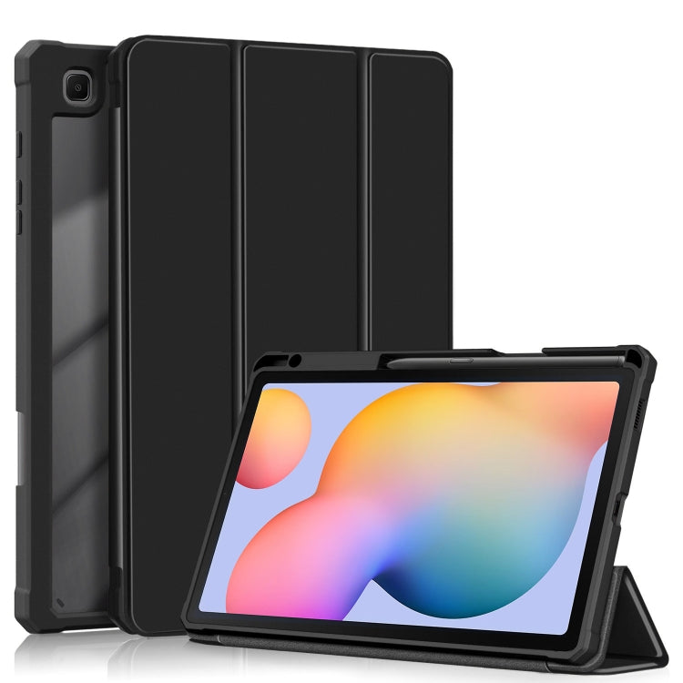 For Samsung Galaxy Tab S6 Lite Acrylic 3-Fold Solid Color Smart Leather Tablet Case(Black) by bashfashion