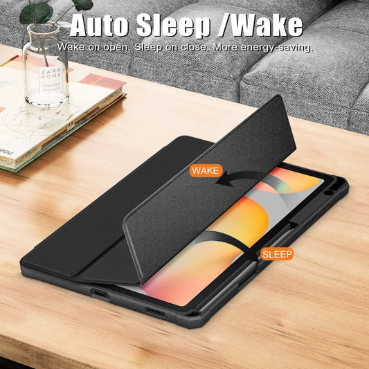 For Samsung Galaxy Tab S6 Lite Acrylic 3-Fold Solid Color Smart Leather Tablet Case(Black) by bashfashion