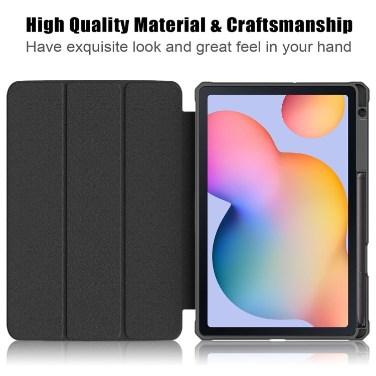 For Samsung Galaxy Tab S6 Lite Acrylic 3-Fold Solid Color Smart Leather Tablet Case(Black) by bashfashion