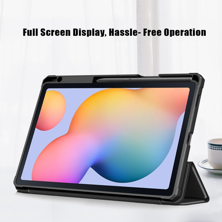 For Samsung Galaxy Tab S6 Lite Acrylic 3-Fold Solid Color Smart Leather Tablet Case(Black) by bashfashion