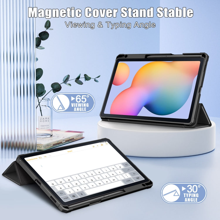 For Samsung Galaxy Tab S6 Lite Acrylic 3-Fold Solid Color Smart Leather Tablet Case(Black) by bashfashion