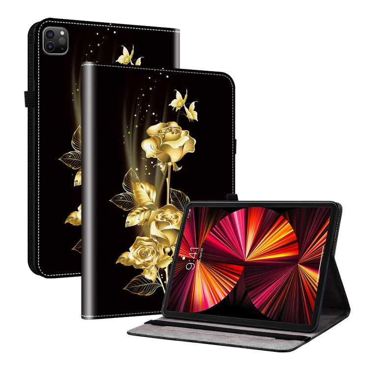 For iPad Pro 11 2022 / Air 10.9 2022 Crystal Texture Painted Leather Smart Tablet Case(Gold Butterfly Rose) by bashfashion