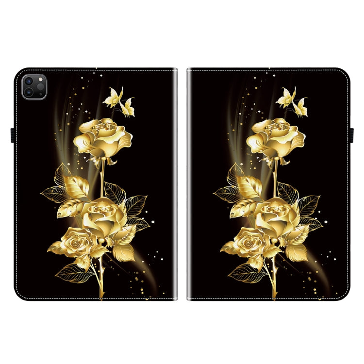 For iPad Pro 11 2022 / Air 10.9 2022 Crystal Texture Painted Leather Smart Tablet Case(Gold Butterfly Rose) by bashfashion