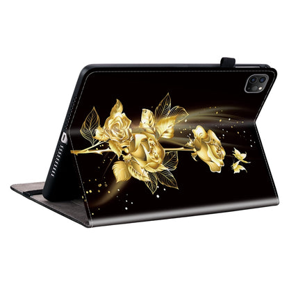 For iPad Pro 11 2022 / Air 10.9 2022 Crystal Texture Painted Leather Smart Tablet Case(Gold Butterfly Rose) by bashfashion