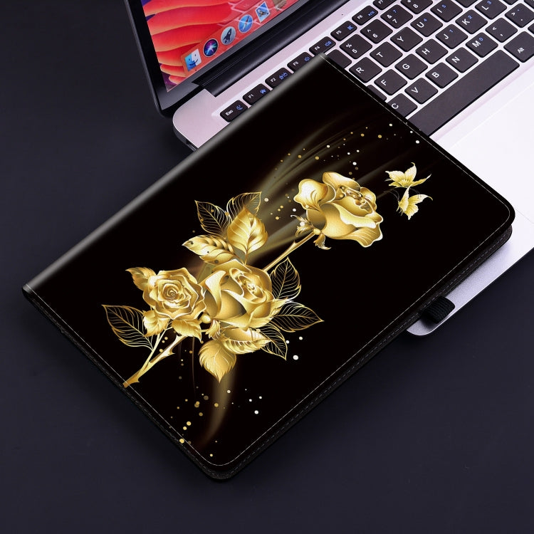 For iPad 10.2 2021 / Air 10.5 Crystal Texture Painted Leather Smart Tablet Case(Gold Butterfly Rose) by bashfashion