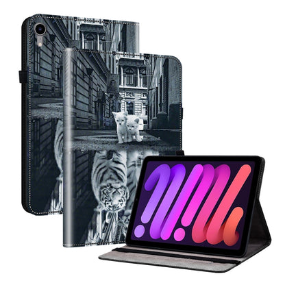For iPad mini 6 / mini 2024 Crystal Texture Painted Leather Smart Tablet Case(Cat Reflection Tiger) by bashfashion