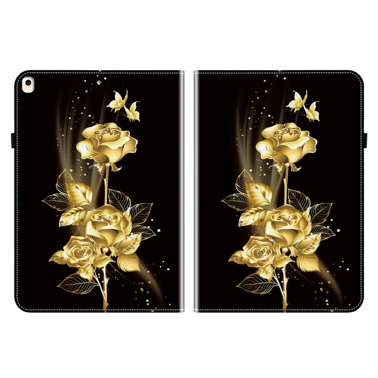 For iPad Air / Air 2 / 9.7 2017 / 2018 Crystal Texture Painted Leather Smart Tablet Case(Gold Butterfly Rose) by bashfashion
