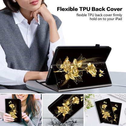 For iPad Air / Air 2 / 9.7 2017 / 2018 Crystal Texture Painted Leather Smart Tablet Case(Gold Butterfly Rose) by bashfashion