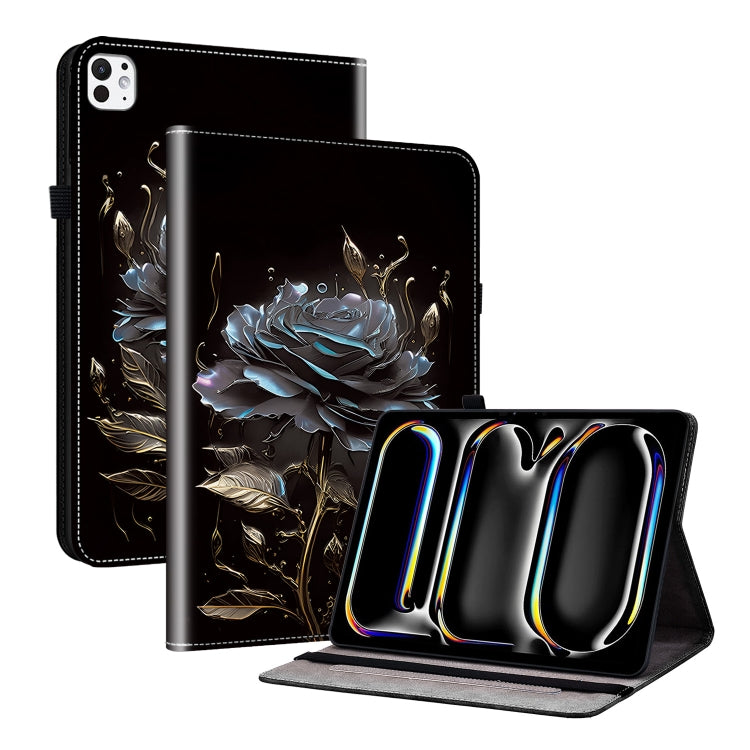 For iPad Pro 11 2025 / 2024 Crystal Texture Painted Leather Smart Tablet Case(Black Rose) by bashfashion