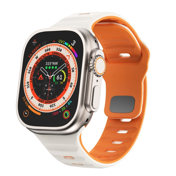 For Apple Watch Ultra 2 49mm Wave Texture Reverse Buckle Silicone Watch Band(Starlight Orange) by bashfashion