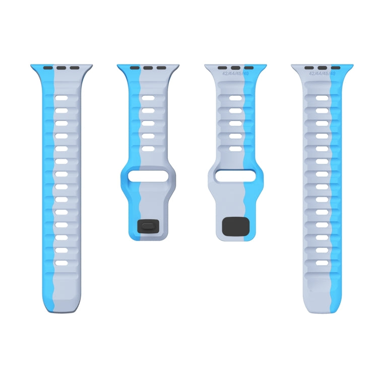 For Apple Watch Ultra 2 49mm Wave Texture Reverse Buckle Silicone Watch Band(Grey Blue) by bashfashion