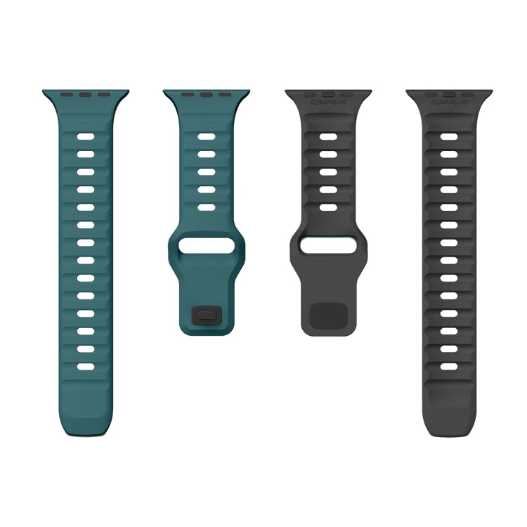 For Apple Watch Ultra 49mm Wave Texture Reverse Buckle Silicone Watch Band(Green Black) by bashfashion